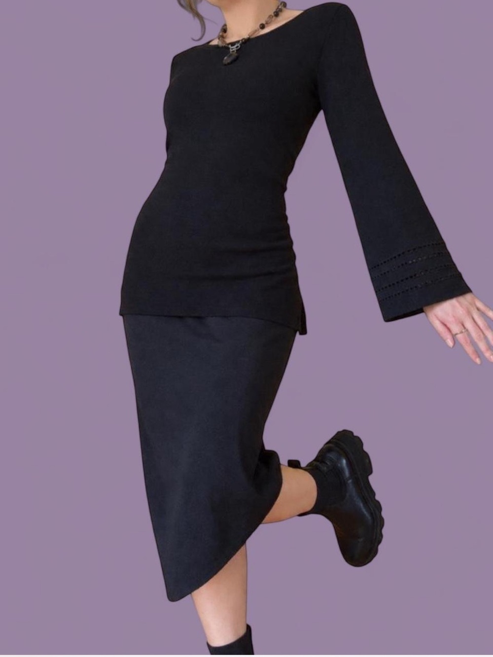 Massini Black Long Sleeve Boatneck Top